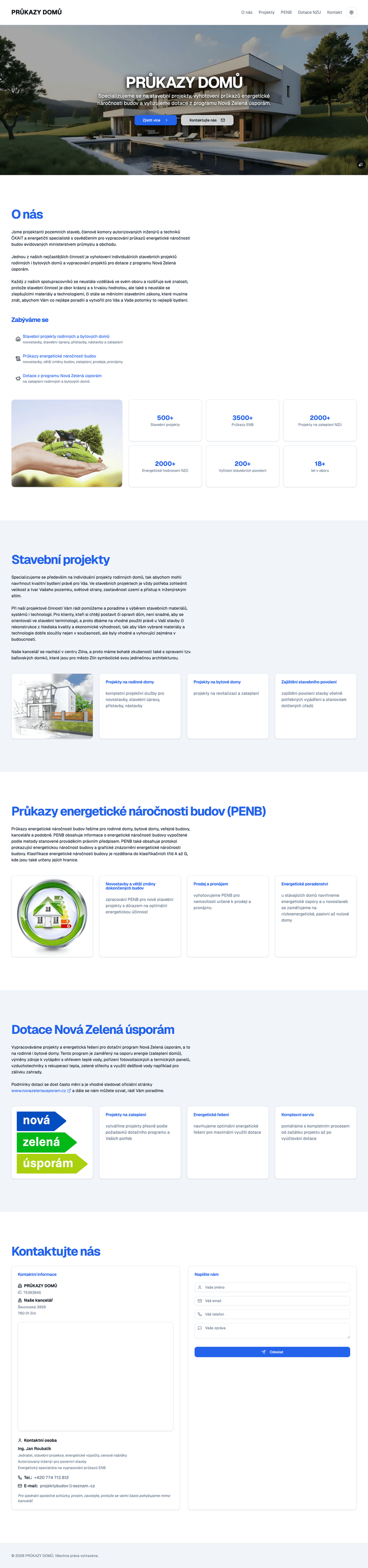 Screenshot webu Průkazy domů